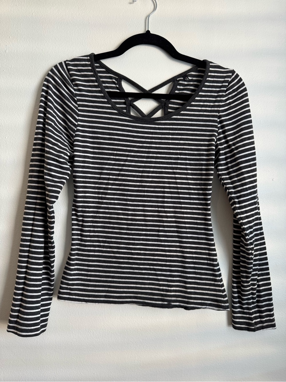 Splash Black and White Striped Long Sleeve Top with Crisscross Back
